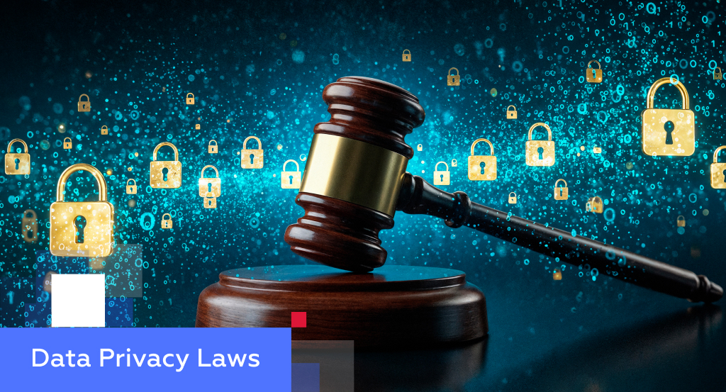 Wooden judicial gavel with floating padlock icons over binary code — illustrating China’s data privacy laws (PIPL, DSL, CSL)