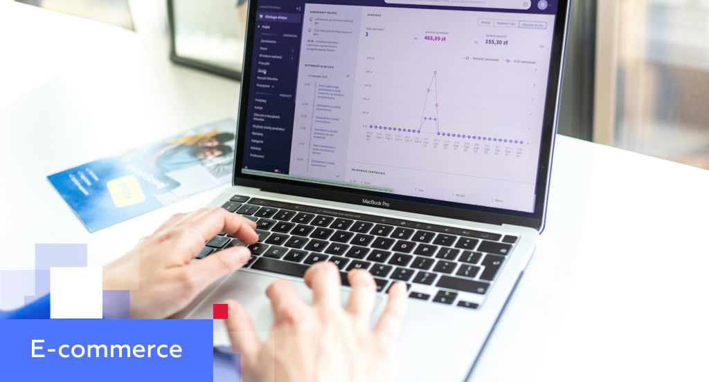 Hands typing on a laptop showing an e-commerce sales dashboard — illustrating e-commerce in China