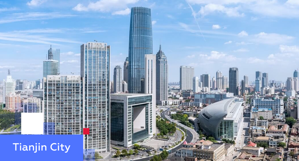 Aerial view of Tianjin’s CBD with the Tianjin World Financial Center — illustrating doing business in Tianjin City, China